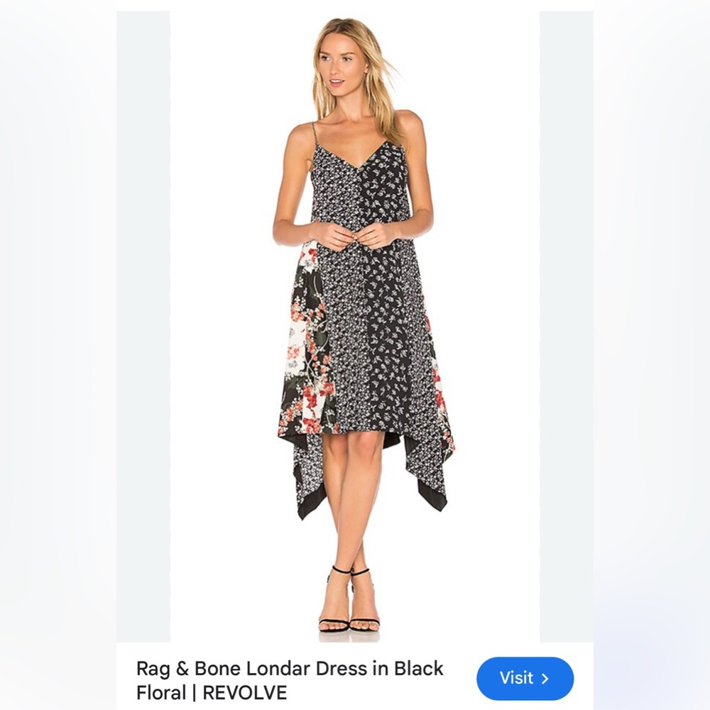 Rag & Bone Asymmetrical Floral Dress in Black and White with Chain Straps